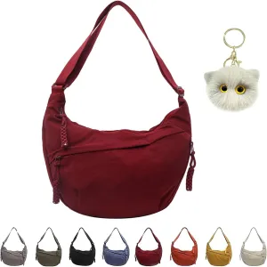 Limorence Women's Fashion Plain Color Nylon Crossbody Bag, Multi-Pocket Crescent Bag Dumpling Bag
