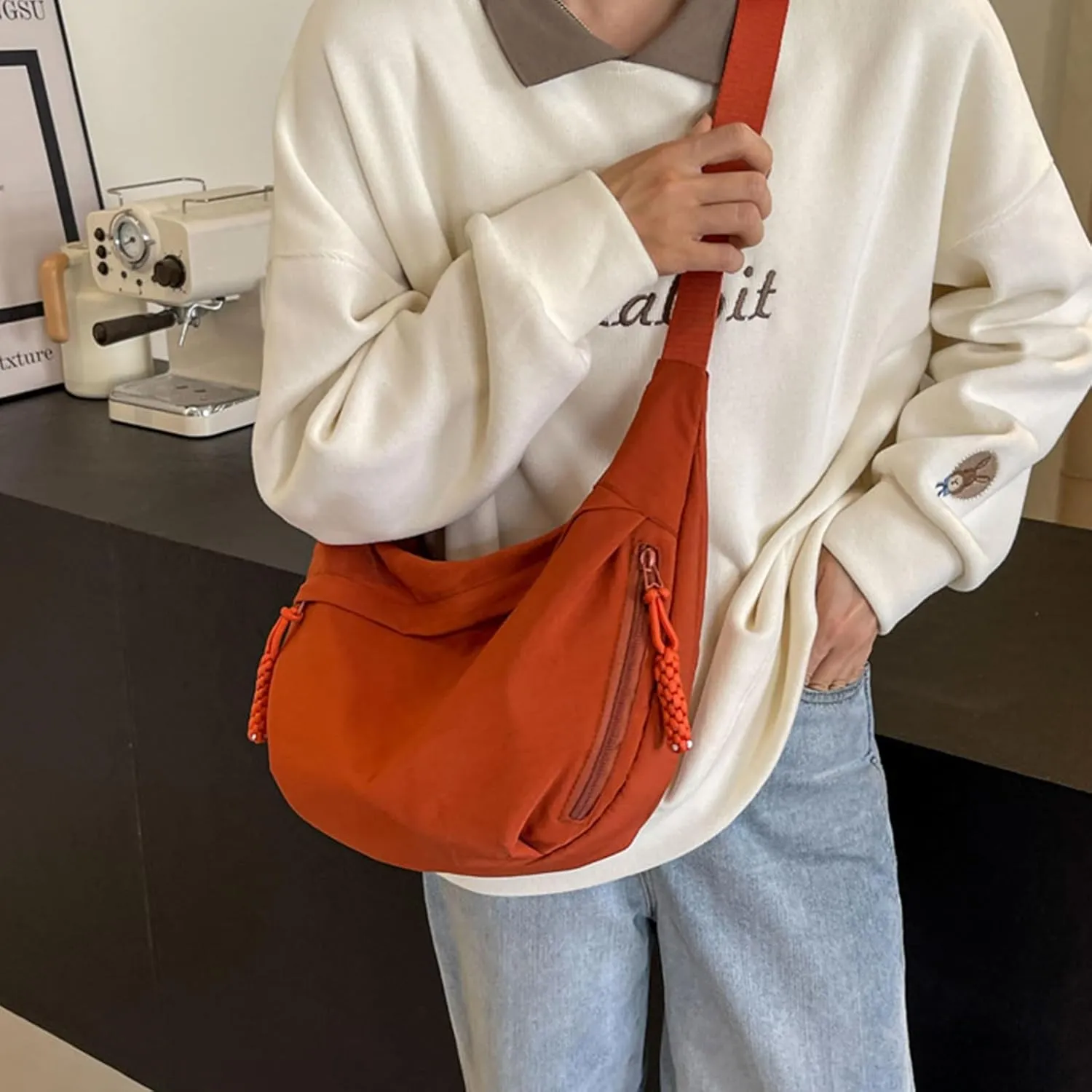 Limorence Women's Fashion Plain Color Nylon Crossbody Bag, Multi-Pocket Crescent Bag Dumpling Bag