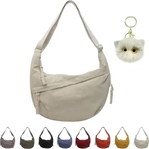 Limorence Women's Fashion Plain Color Nylon Crossbody Bag, Multi-Pocket Crescent Bag Dumpling Bag