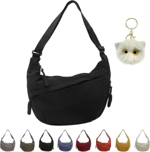 Limorence Women's Fashion Plain Color Nylon Crossbody Bag, Multi-Pocket Crescent Bag Dumpling Bag