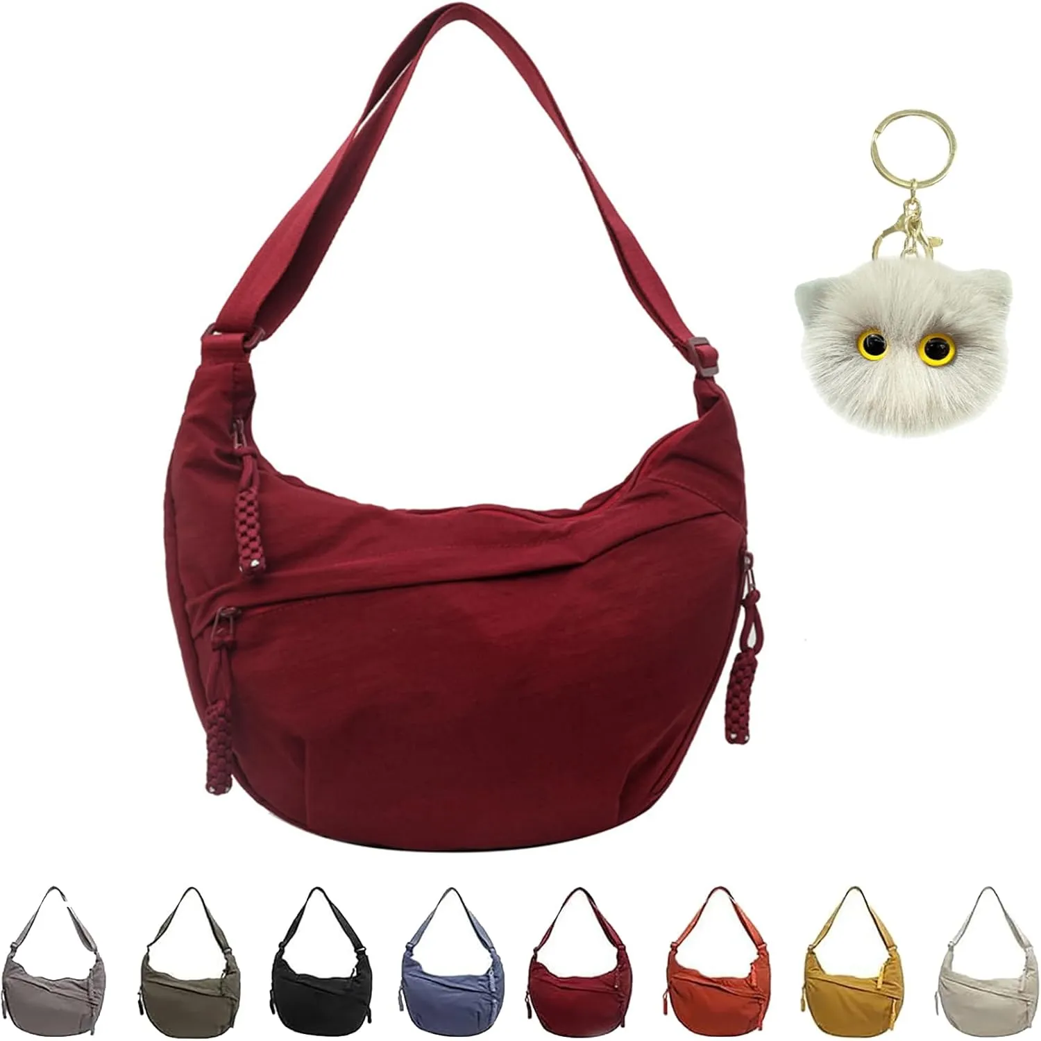Limorence Women's Fashion Plain Color Nylon Crossbody Bag, Multi-Pocket Crescent Bag Dumpling Bag