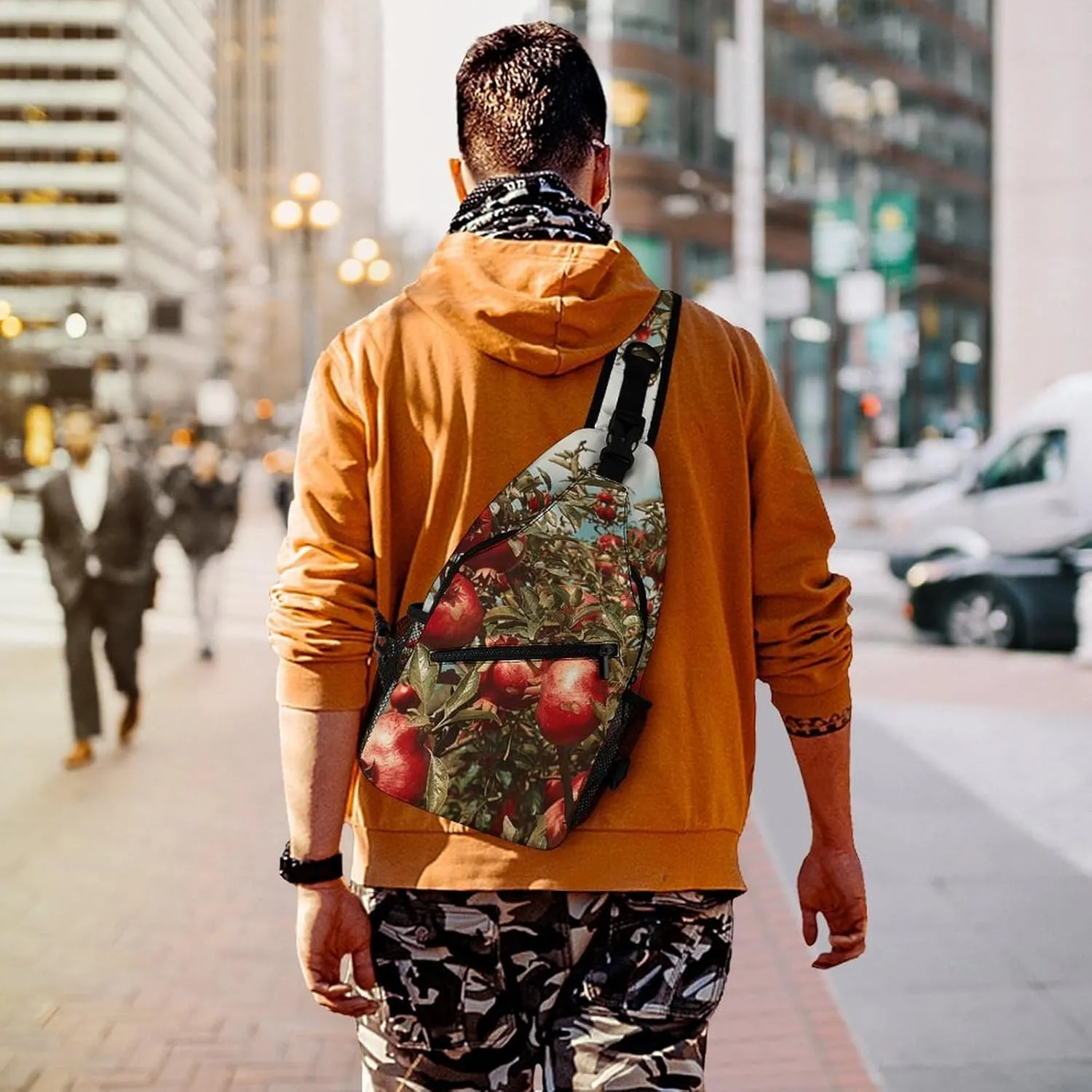Linear Texture Beige Sling Bag Lightweight Crossbody Chest Pack Travel Shoulder Bag with Adjustable Strap