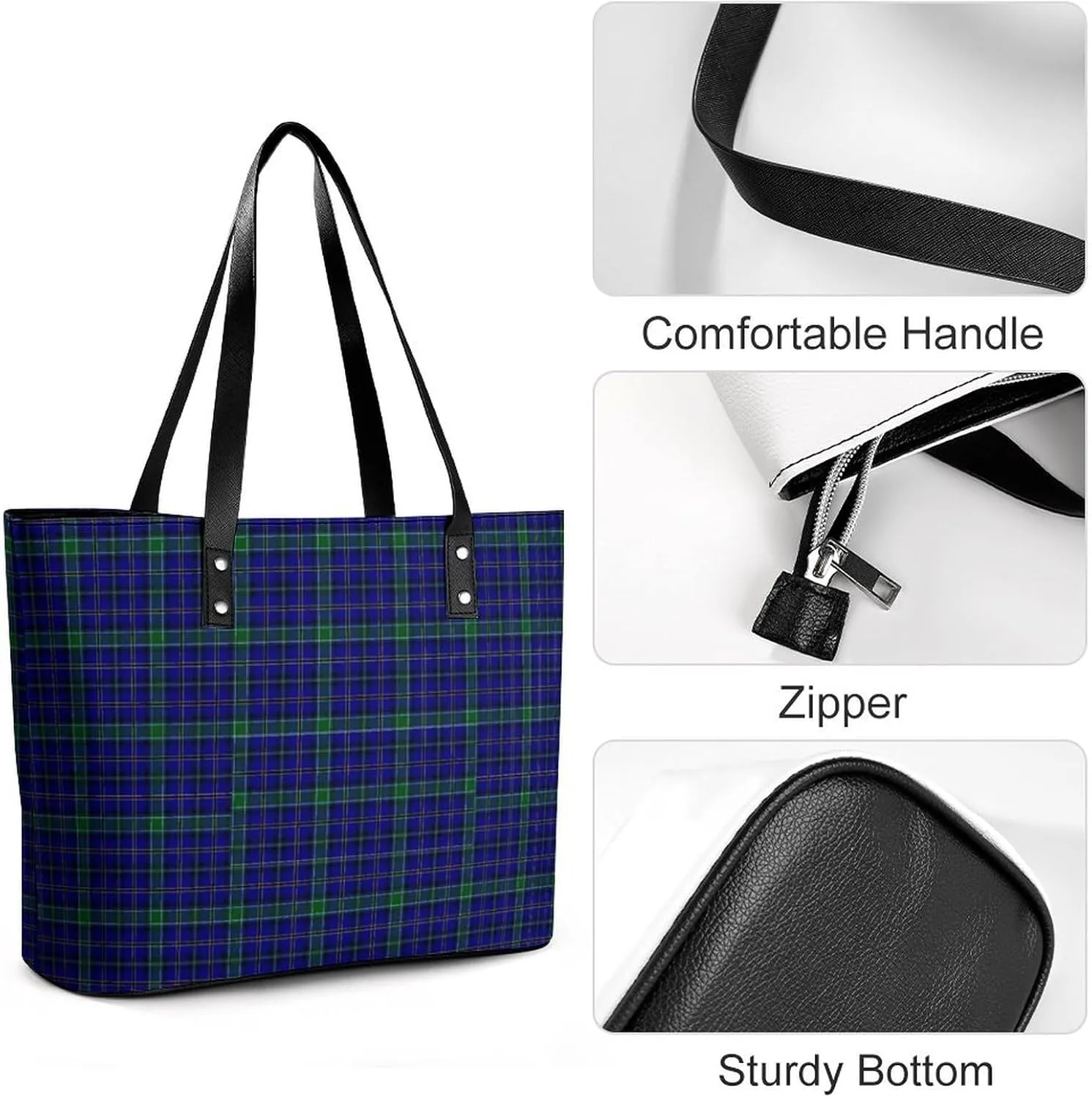 Lines Navy Blue And Yellow Large Capacity Portable Leather Handbag