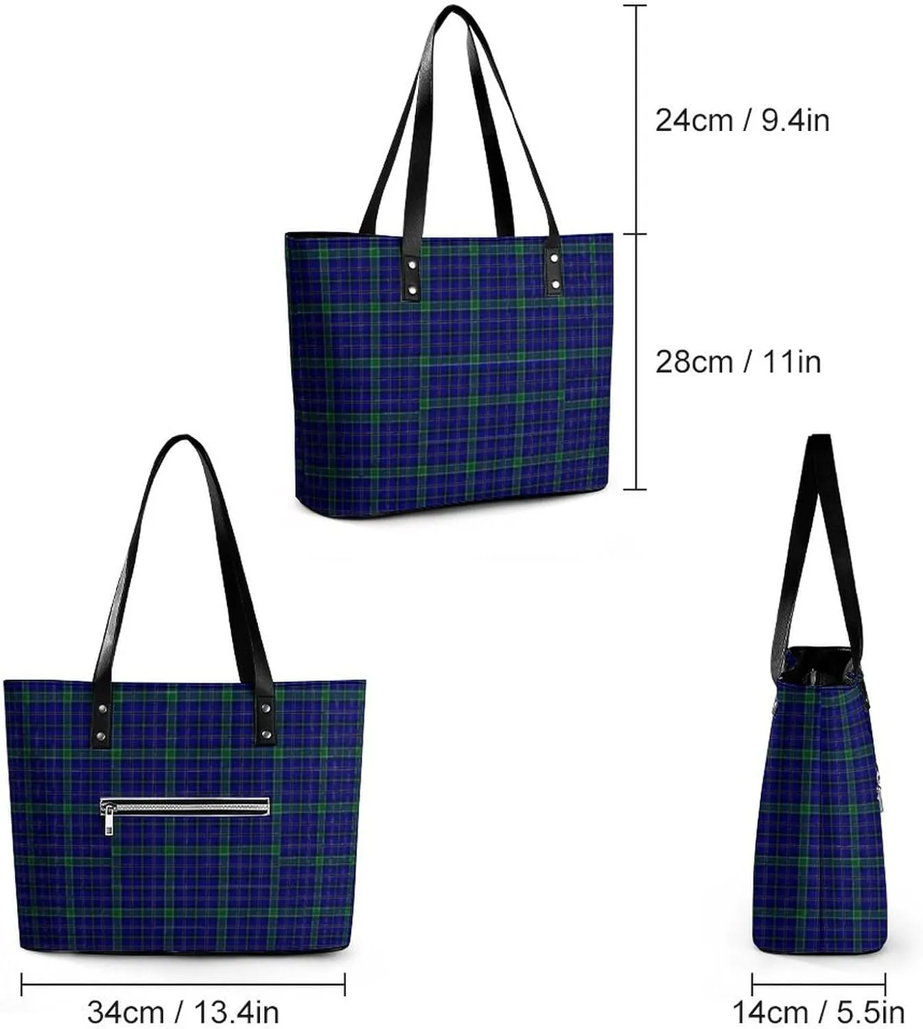 Lines Navy Blue And Yellow Large Capacity Portable Leather Handbag