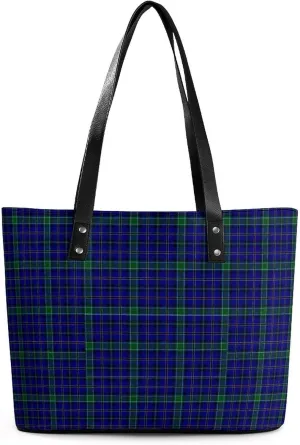 Lines Navy Blue And Yellow Large Capacity Portable Leather Handbag