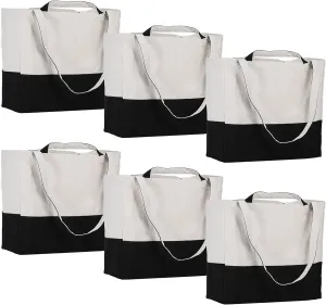 LINICE Reusable Grocery Bags Shopping Bags for Groceries Foldable Heavy Duty Canvas Tote Bag Washable Canvas Bag with Handles (Black-6pack)