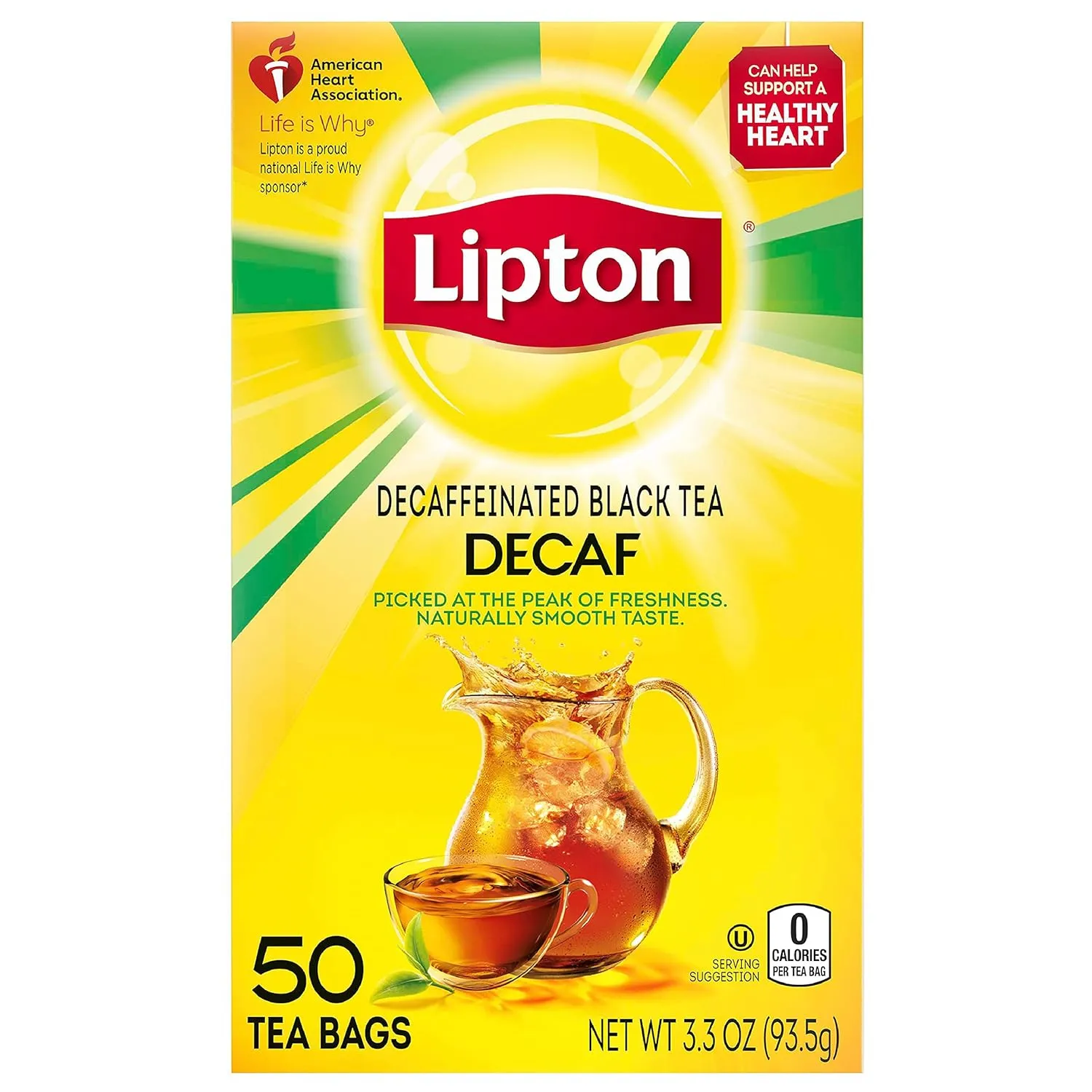 Lipton Decaf Black Tea Bags, Hot or Iced Tea, 600 Total Bags (50ct - Pack of 12)