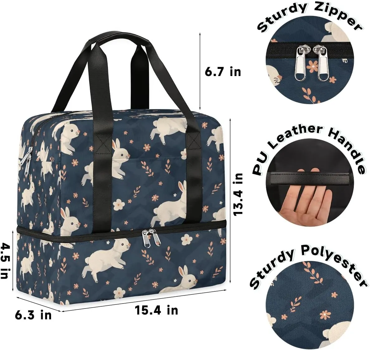 Lively Rabbits Travel Duffel Bag Dry Wet Separated Sports Tote Travel Duffle Bag Gym Workout Bag Women Travel Duffel Bag for Women, Travel, Gym, Work