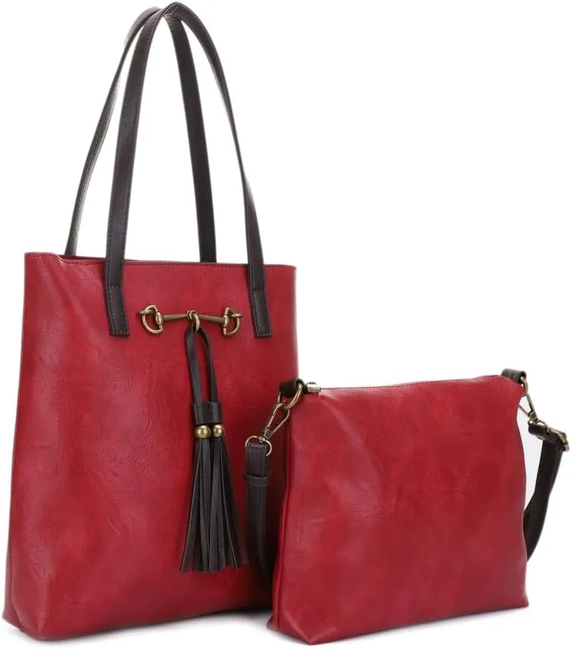 Liz Soto Jane Horsebit 2-in-1 Tote Bag - Vegan Leather Tote Bag for Women with Removable Crossbody Bag, Purses for Women