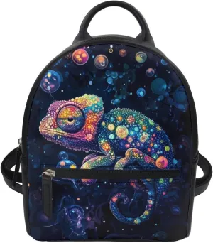 Lizard Leather Backpack for Women Fashion Mini Backpack Purse for Travel Work College Schoolbag for Teen Girls Daily Use Daypack with Zipper Vintage Shoulder Bag