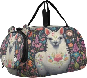 Llama Kids Overnight Sports Duffel Bags with Shoe Compartment & Wet Pocket Travel Sport Gym Bag for Girls Boys