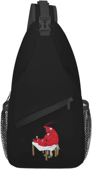 Lobster With Fork And Spoon Waiting For His Food Crossbody Bags For Women Men Chest Backpack Gym Shoulder Bag Travel Outdoor Sports Casual Crossbody Bags