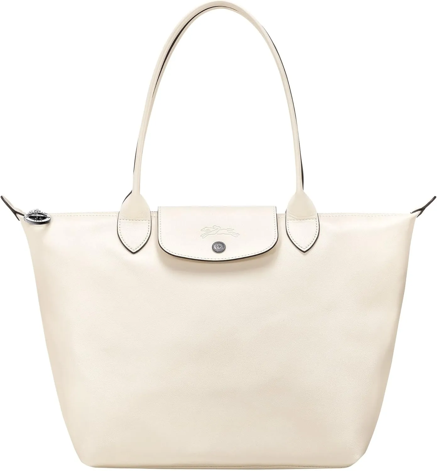 Longchamp Le Pliage Medium Tote Leather Shoulder Bag, Ecru
