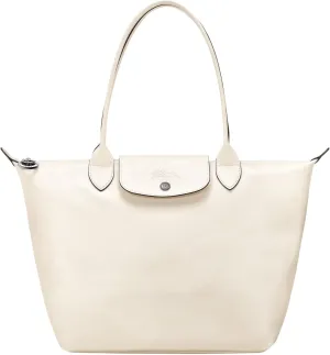 Longchamp Le Pliage Medium Tote Leather Shoulder Bag, Ecru