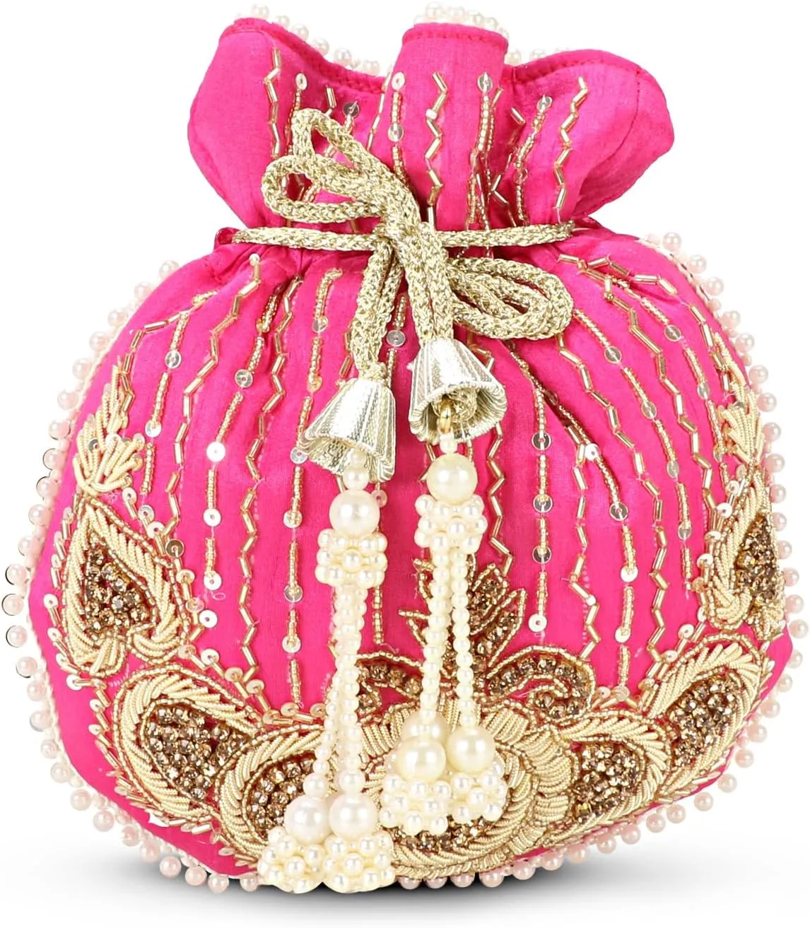 LONGING TO BUY Handcrafted Pearl and Bead Embellished Potli Bag, Potli Bag For Women