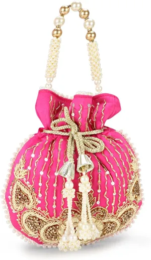 LONGING TO BUY Handcrafted Pearl and Bead Embellished Potli Bag, Potli Bag For Women
