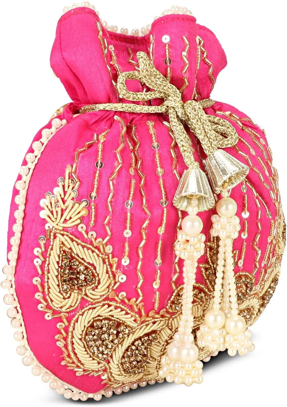 LONGING TO BUY Handcrafted Pearl and Bead Embellished Potli Bag, Potli Bag For Women