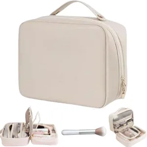 LONGLUAN Multi Compartment Toiletry Bag, Multi-compartment Toiletry Cosmetics Bag, Toiletry Cosmetics Bag Consulbefor, PU Leather Storage Bags (White)