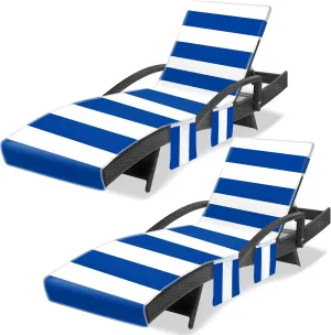 Lounge Chair Towel Cover, Chaise Lounge Cover (Pack of 2), Beach Chair Covers with 3 Pockets for Pool Sunbathing Beach Garden Courtyard Outdoor Trips, 85 x30 in, H Striped Dark Blue