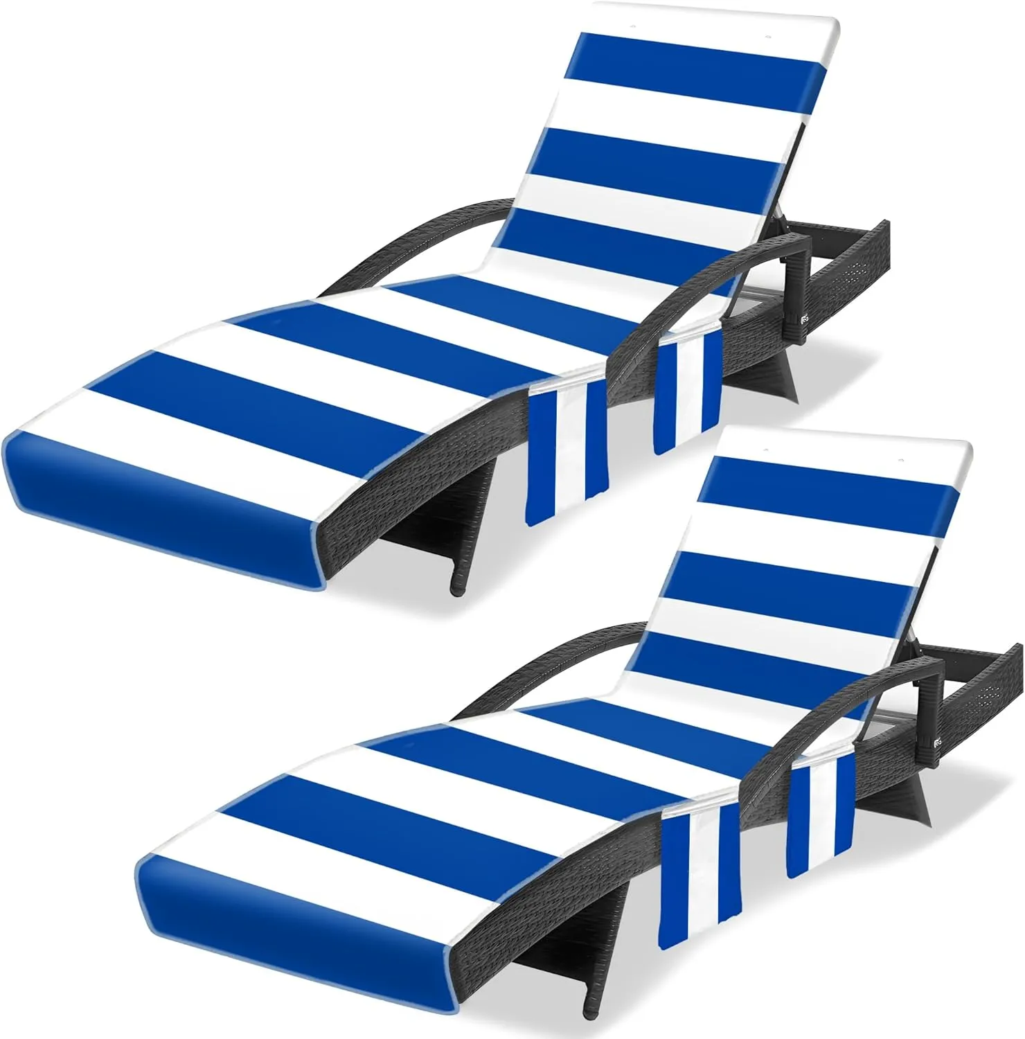 Lounge Chair Towel Cover, Chaise Lounge Cover (Pack of 2), Beach Chair Covers with 3 Pockets for Pool Sunbathing Beach Garden Courtyard Outdoor Trips, 85 x30 in, H Striped Dark Blue