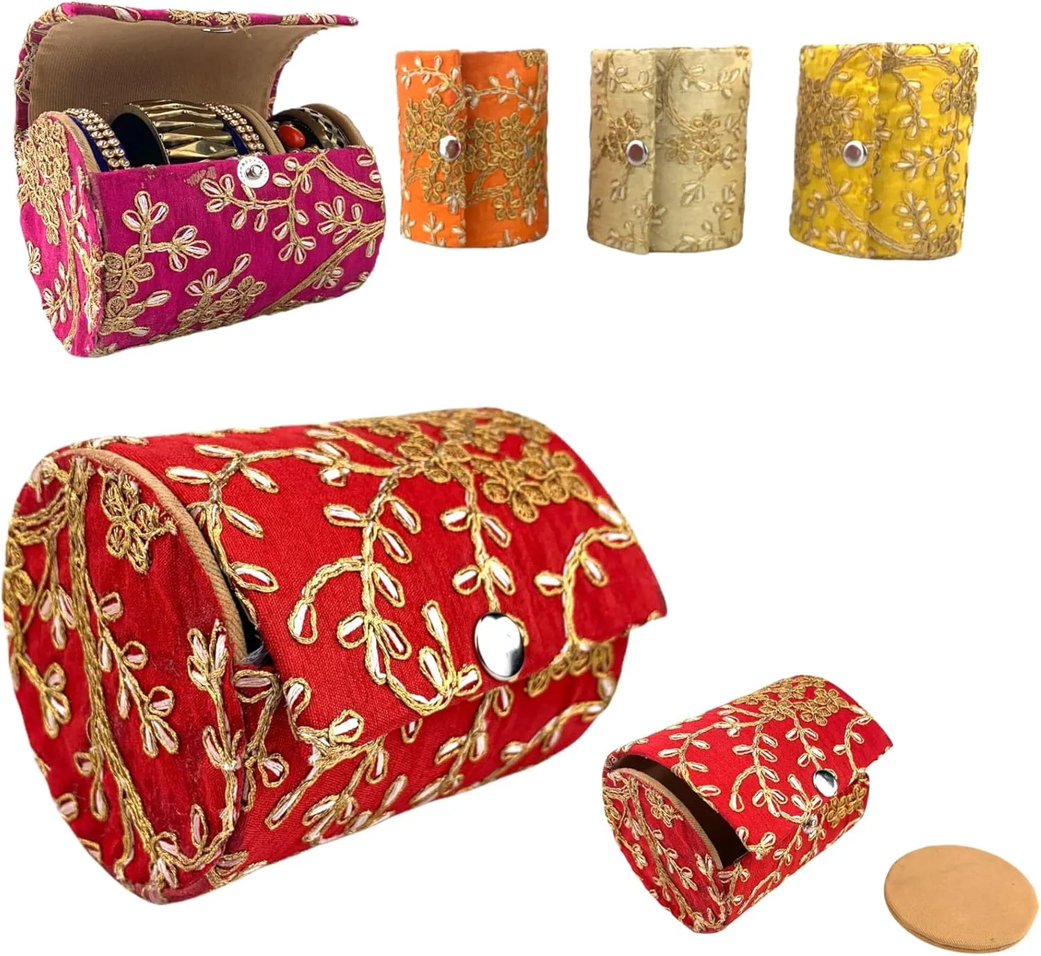 LOVENSPIRE Bangle Organizing Box for Women and Girls Bulk Assorted Jewellery Storage Bag Beautiful Embroidered Bangle Case Indian Pakistani Wedding Favor Bridesmaid Gift