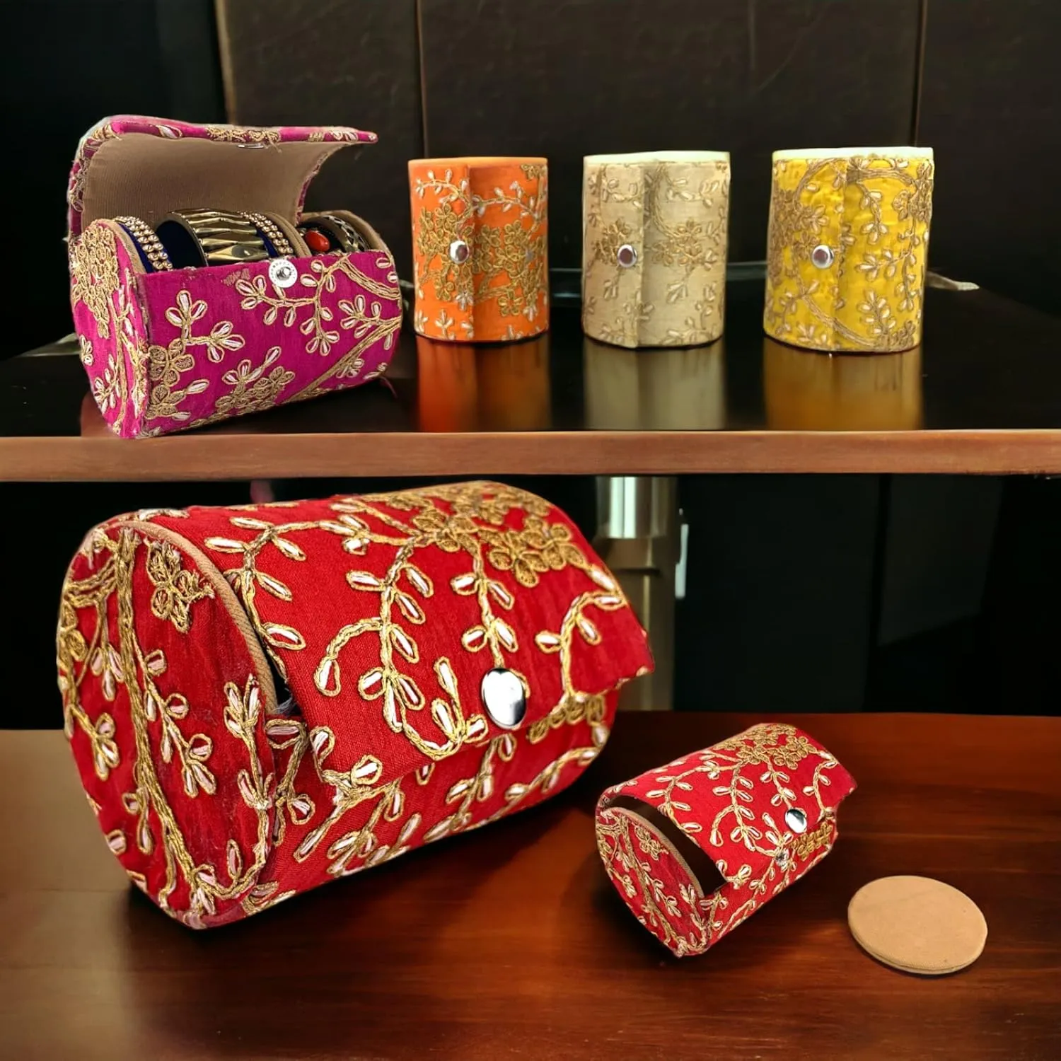 LOVENSPIRE Bangle Organizing Box for Women and Girls Bulk Assorted Jewellery Storage Bag Beautiful Embroidered Bangle Case Indian Pakistani Wedding Favor Bridesmaid Gift
