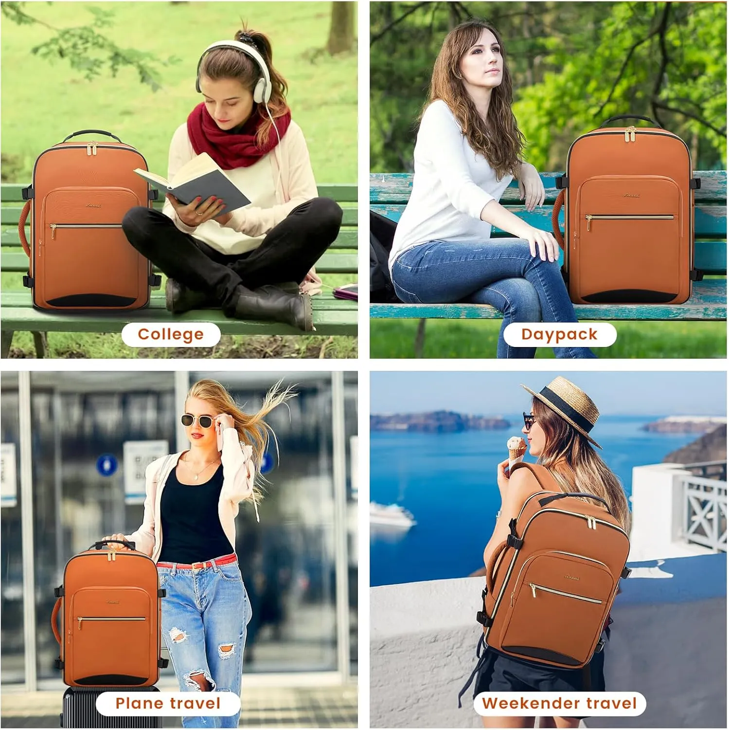 LOVEVOOK 40L Large Travel Backpack for Women Men, 17 Inch Carry on Backpack for Traveling on Airplane, Personal Item Travel Bag Airline Approved, Business Causal Weekender Backpack, Brown Yellow-Black