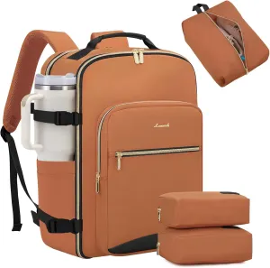LOVEVOOK 40L Large Travel Backpack for Women Men, 17 Inch Carry on Backpack for Traveling on Airplane, Personal Item Travel Bag Airline Approved, Business Causal Weekender Backpack, Brown Yellow-Black