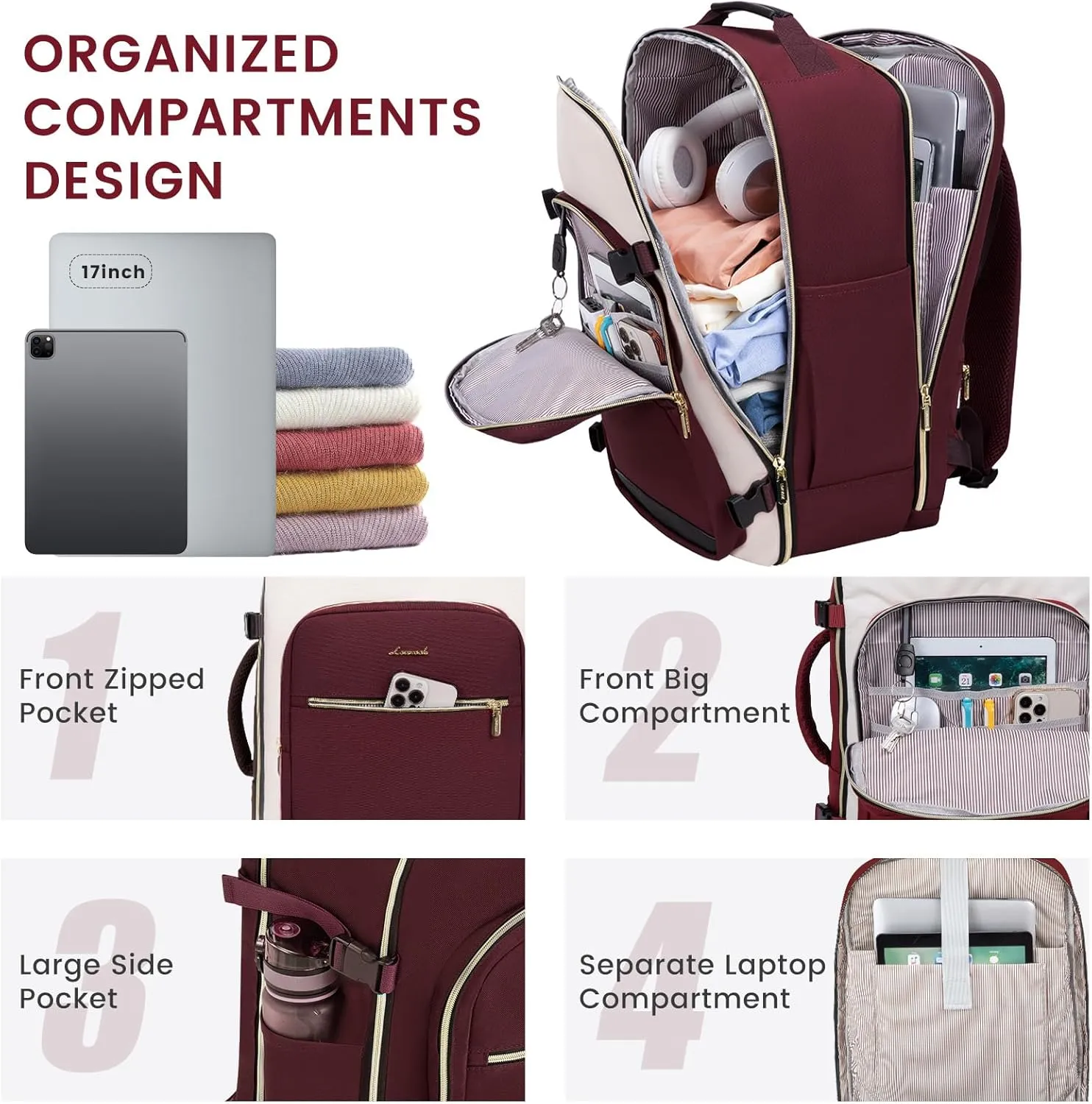 LOVEVOOK 40L Large Travel Backpack for Women Men, 17 Inch Carry on Backpack for Traveling on Airplane, Personal Item Travel Bag Airline Approved, Business Causal Weekender Backpacks
