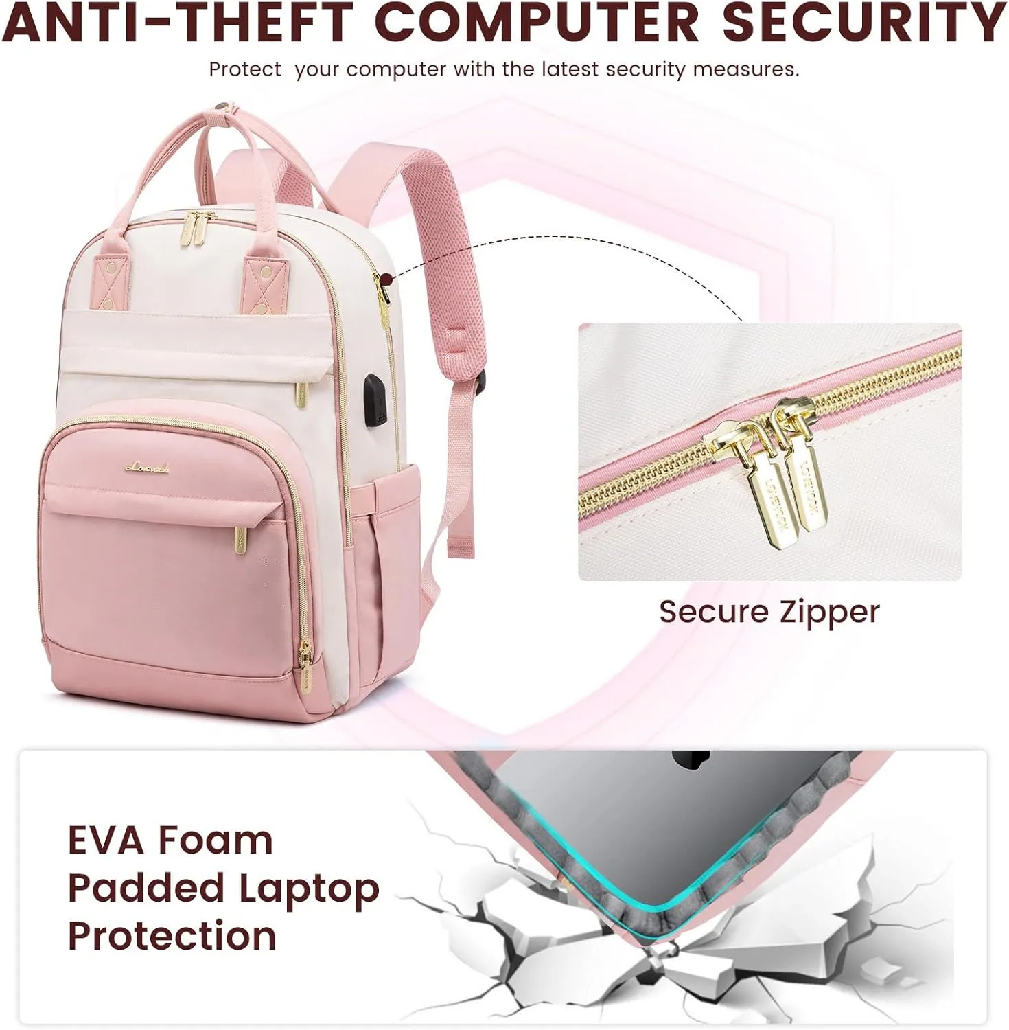 LOVEVOOK Laptop Backpack Women,Large Capacity 15.6 inch Laptop Bag Travel Backpack for Women,Computer Work College Teacher Backpacks with USB Port,Waterproof Personal Item Backpack Casual Daypack