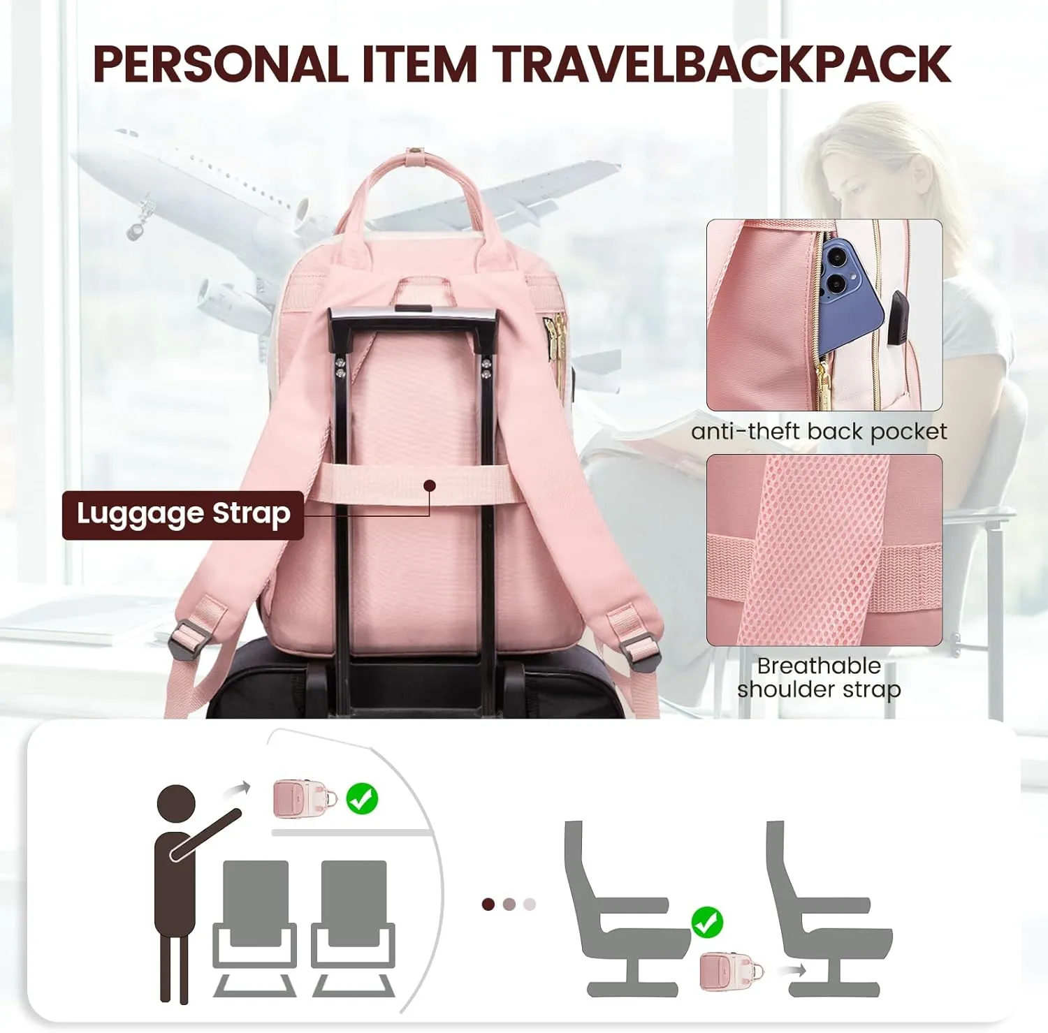 LOVEVOOK Laptop Backpack Women,Large Capacity 15.6 inch Laptop Bag Travel Backpack for Women,Computer Work College Teacher Backpacks with USB Port,Waterproof Personal Item Backpack Casual Daypack