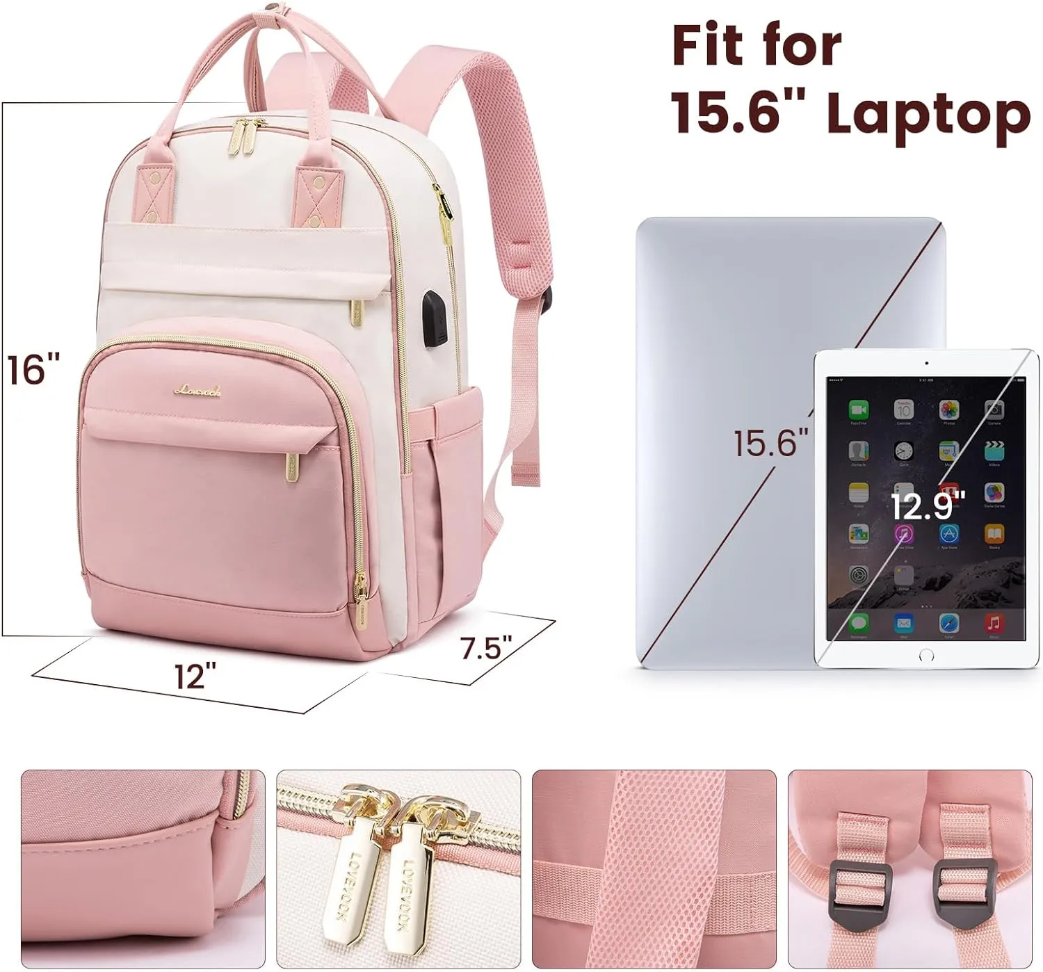 LOVEVOOK Laptop Backpack Women,Large Capacity 15.6 inch Laptop Bag Travel Backpack for Women,Computer Work College Teacher Backpacks with USB Port,Waterproof Personal Item Backpack Casual Daypack