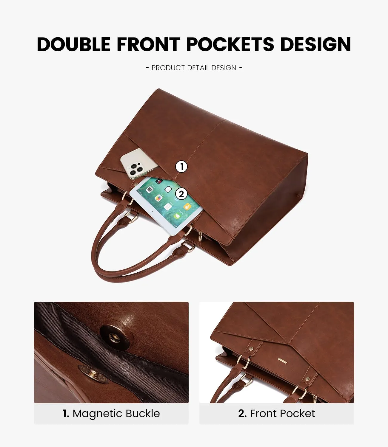 LOVEVOOK Laptop Tote Bag for Women, Leather Business Office Work Bag Computer Briefcase with Small Clutch fit for 15.6 Inch Laptop Retro Brown