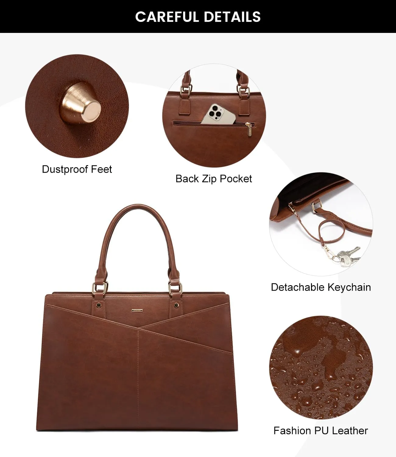 LOVEVOOK Laptop Tote Bag for Women, Leather Business Office Work Bag Computer Briefcase with Small Clutch fit for 15.6 Inch Laptop Retro Brown