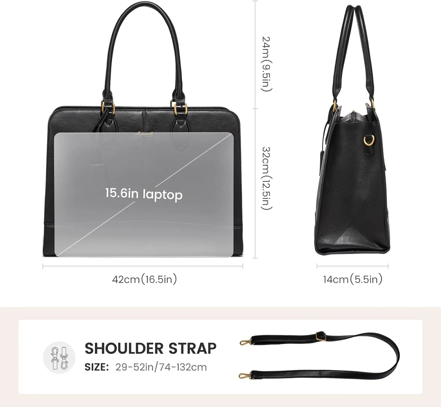 LOVEVOOK Laptop Tote Bag for Women, Vintage Leather Purse, Computer Briefcase, Waterproof Messenger Handbag Satchel Case