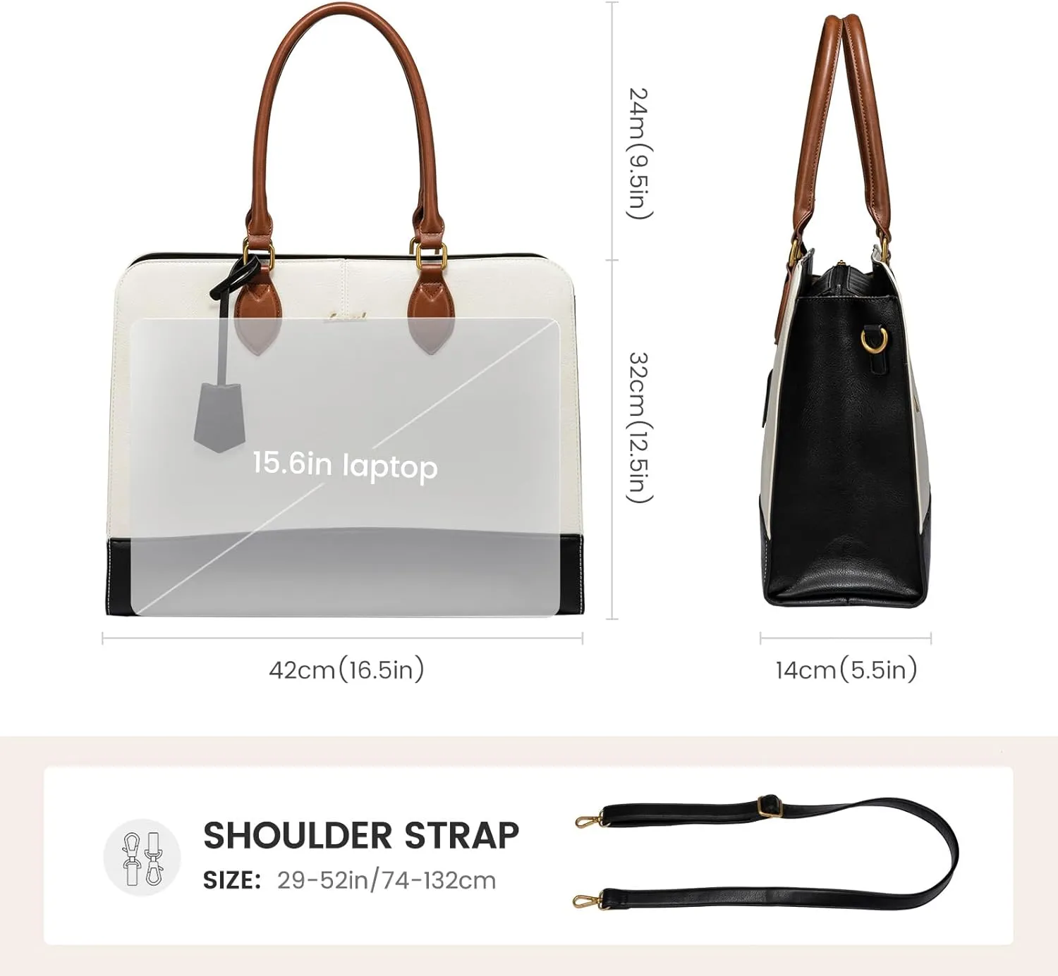 LOVEVOOK Laptop Tote Bag for Women, Vintage Leather Purse, Computer Briefcase, Waterproof Messenger Handbag Satchel Case