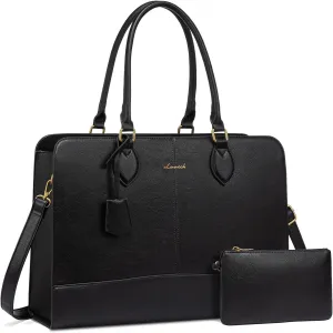 LOVEVOOK Laptop Tote Bag for Women, Vintage Leather Purse, Computer Briefcase, Waterproof Messenger Handbag Satchel Case