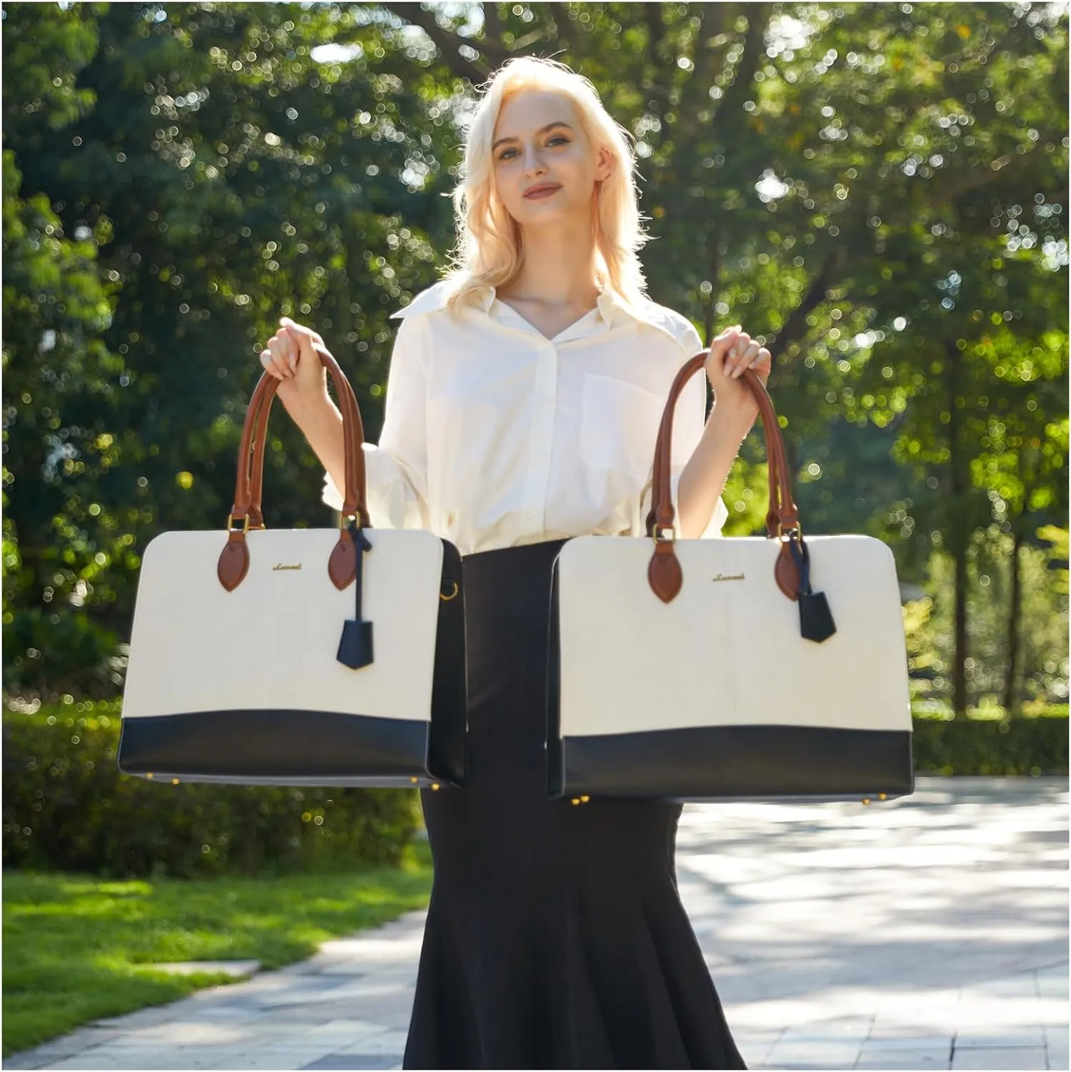 LOVEVOOK Laptop Tote Bag for Women, Vintage Leather Purse, Computer Briefcase, Waterproof Messenger Handbag Satchel Case