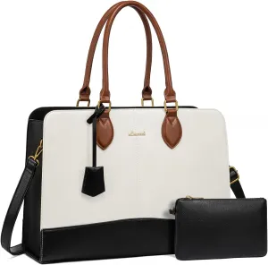 LOVEVOOK Laptop Tote Bag for Women, Vintage Leather Purse, Computer Briefcase, Waterproof Messenger Handbag Satchel Case