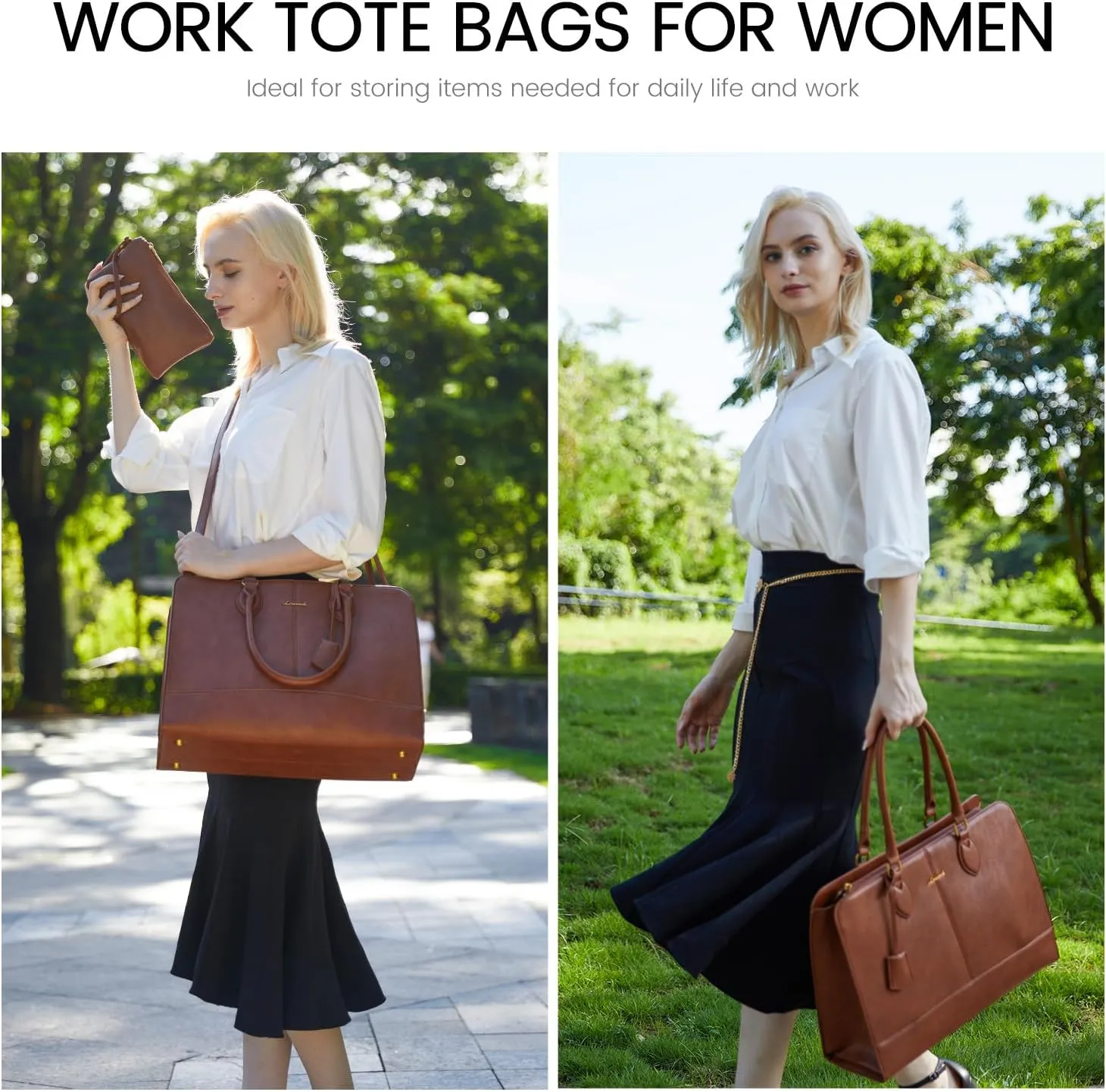 LOVEVOOK Laptop Tote Bag for Women, Vintage Leather Purse, Computer Briefcase, Waterproof Messenger Handbag Satchel Case