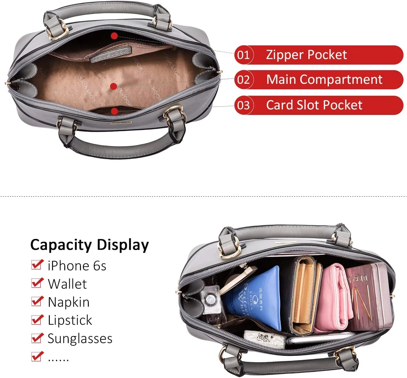 LOVEVOOK Purse for Women Small Crossbody Bags Classic Double Zip Top Handle Dome Satchel Bag