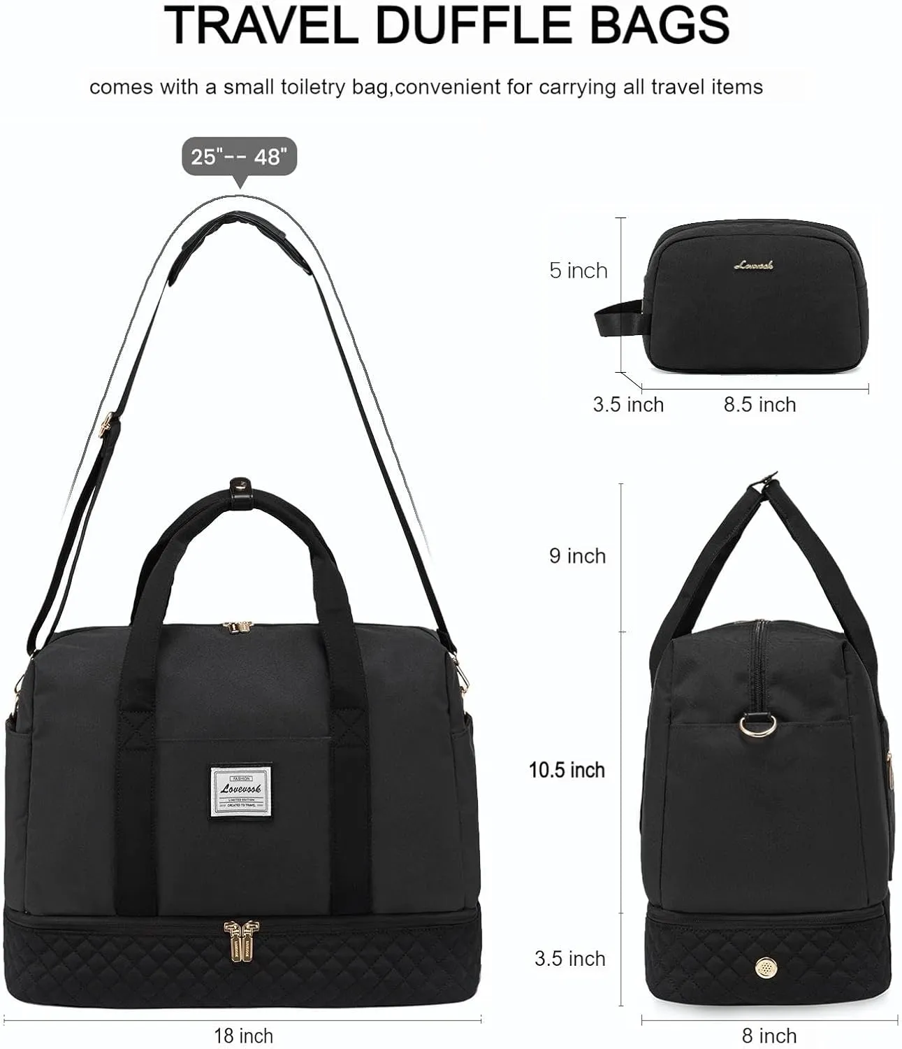 LOVEVOOK Travel Duffel Bag, 18inch Weekender Bags for Women with Shoe Compartment，35L Carry on Overnight Bag with Toiletry Bag, Gym Duffel Bag with Wet Pocket, Hospital Bags for Labor and Deliver