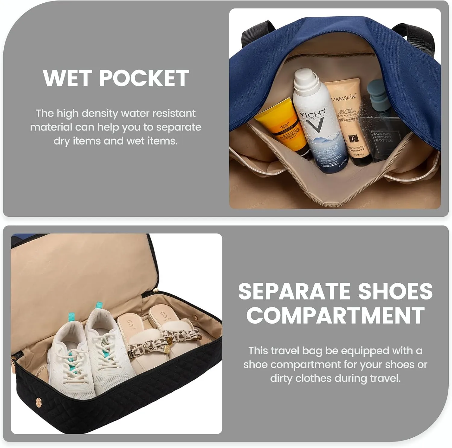 LOVEVOOK Travel Duffel Bag, 18inch Weekender Bags for Women with Shoe Compartment，35L Carry on Overnight Bag with Toiletry Bag, Gym Duffel Bag with Wet Pocket, Hospital Bags for Labor and Deliver