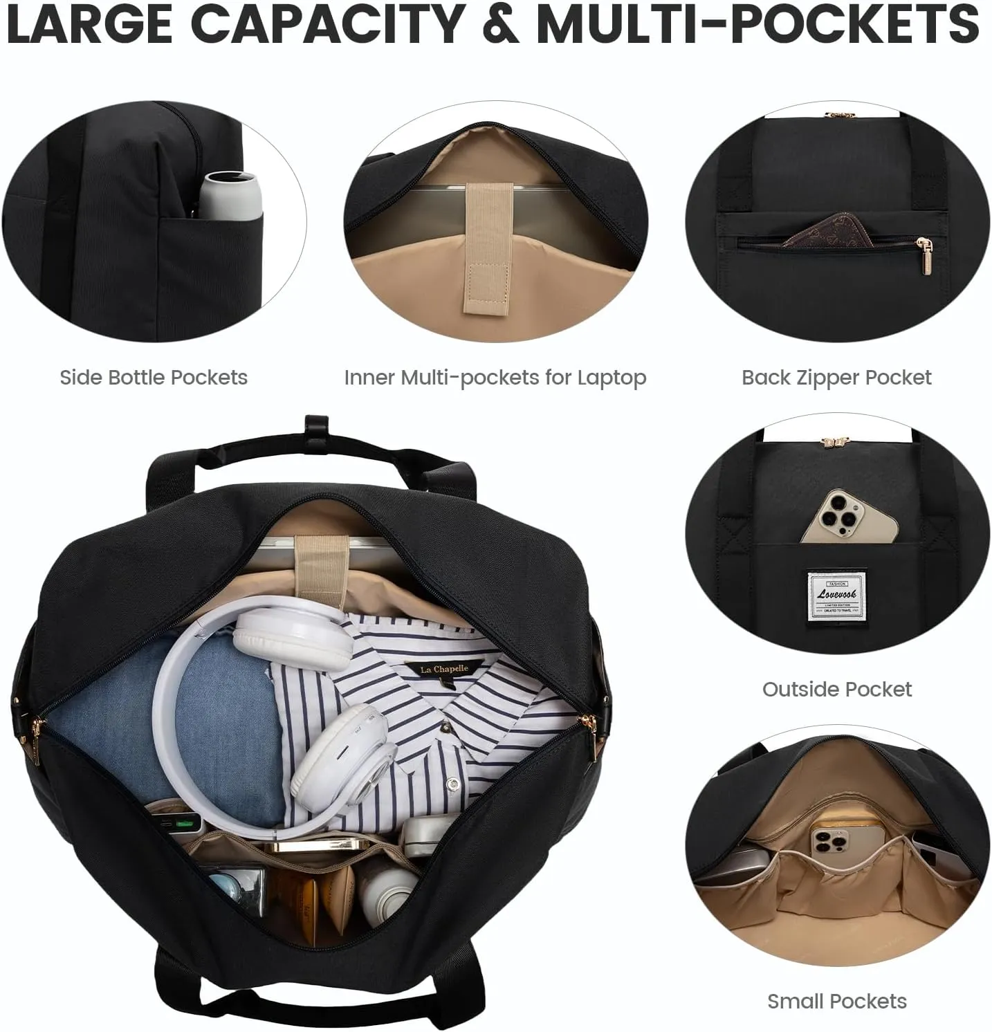 LOVEVOOK Travel Duffel Bag, 18inch Weekender Bags for Women with Shoe Compartment，35L Carry on Overnight Bag with Toiletry Bag, Gym Duffel Bag with Wet Pocket, Hospital Bags for Labor and Deliver