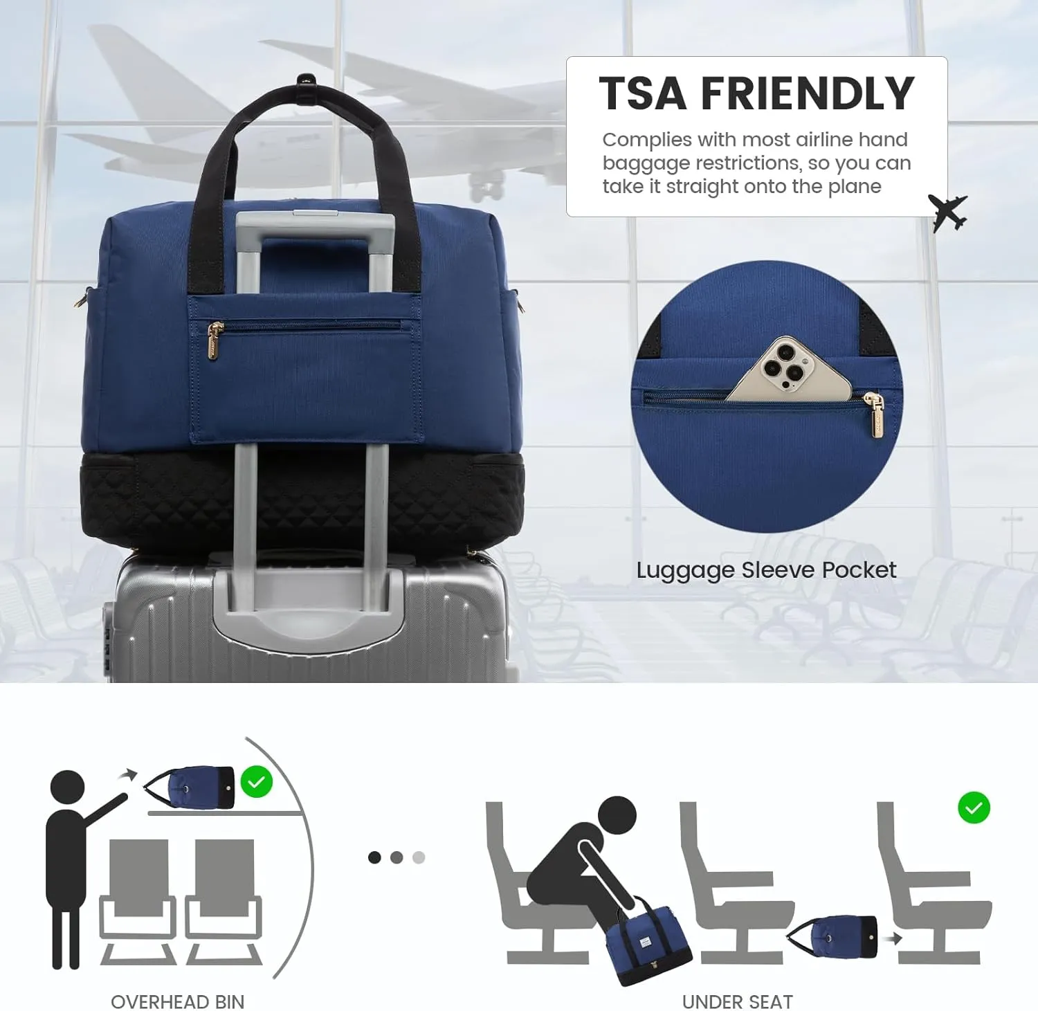 LOVEVOOK Travel Duffel Bag, 18inch Weekender Bags for Women with Shoe Compartment，35L Carry on Overnight Bag with Toiletry Bag, Gym Duffel Bag with Wet Pocket, Hospital Bags for Labor and Deliver