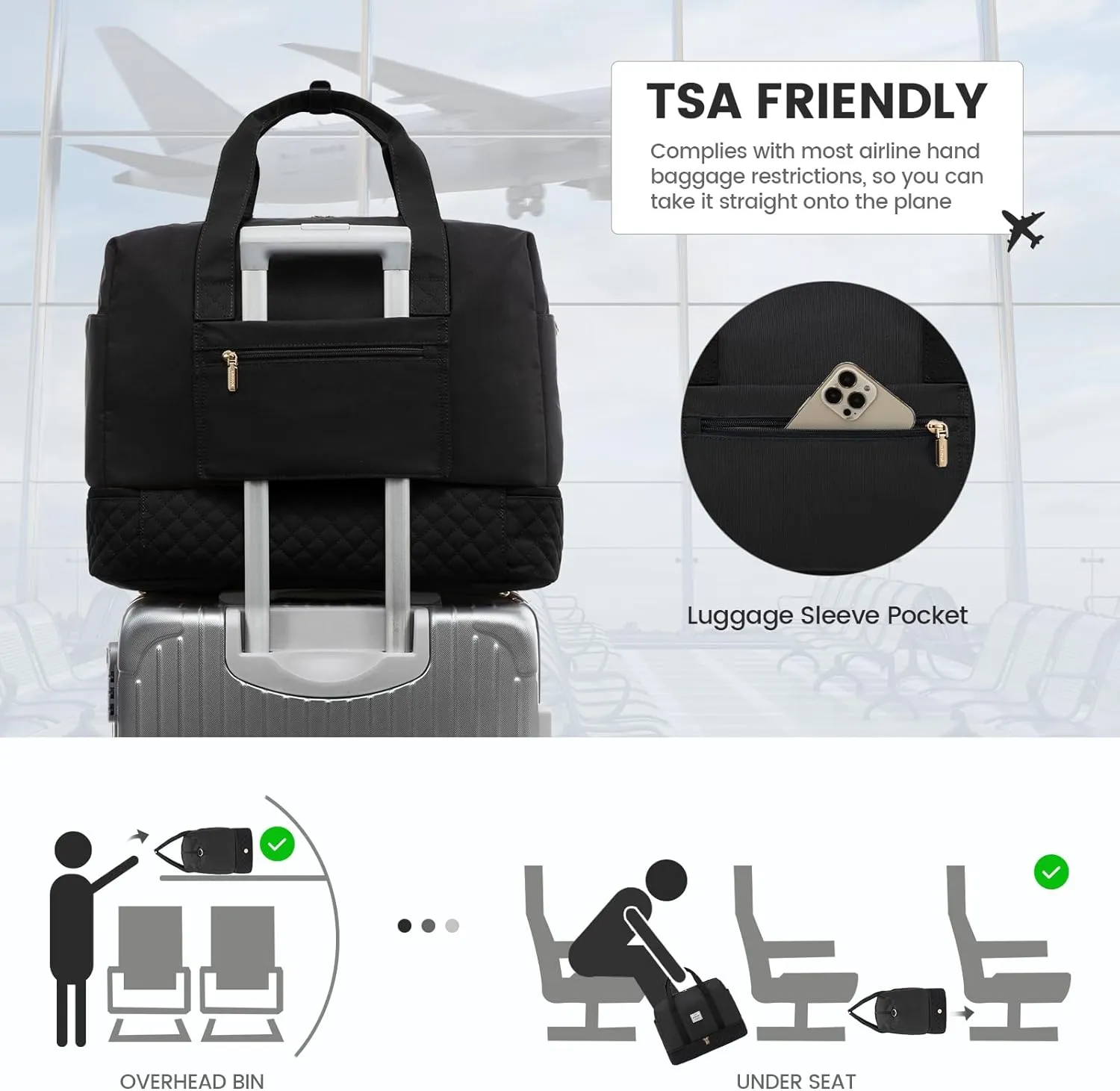 LOVEVOOK Travel Duffel Bag, 18inch Weekender Bags for Women with Shoe Compartment，35L Carry on Overnight Bag with Toiletry Bag, Gym Duffel Bag with Wet Pocket, Hospital Bags for Labor and Deliver