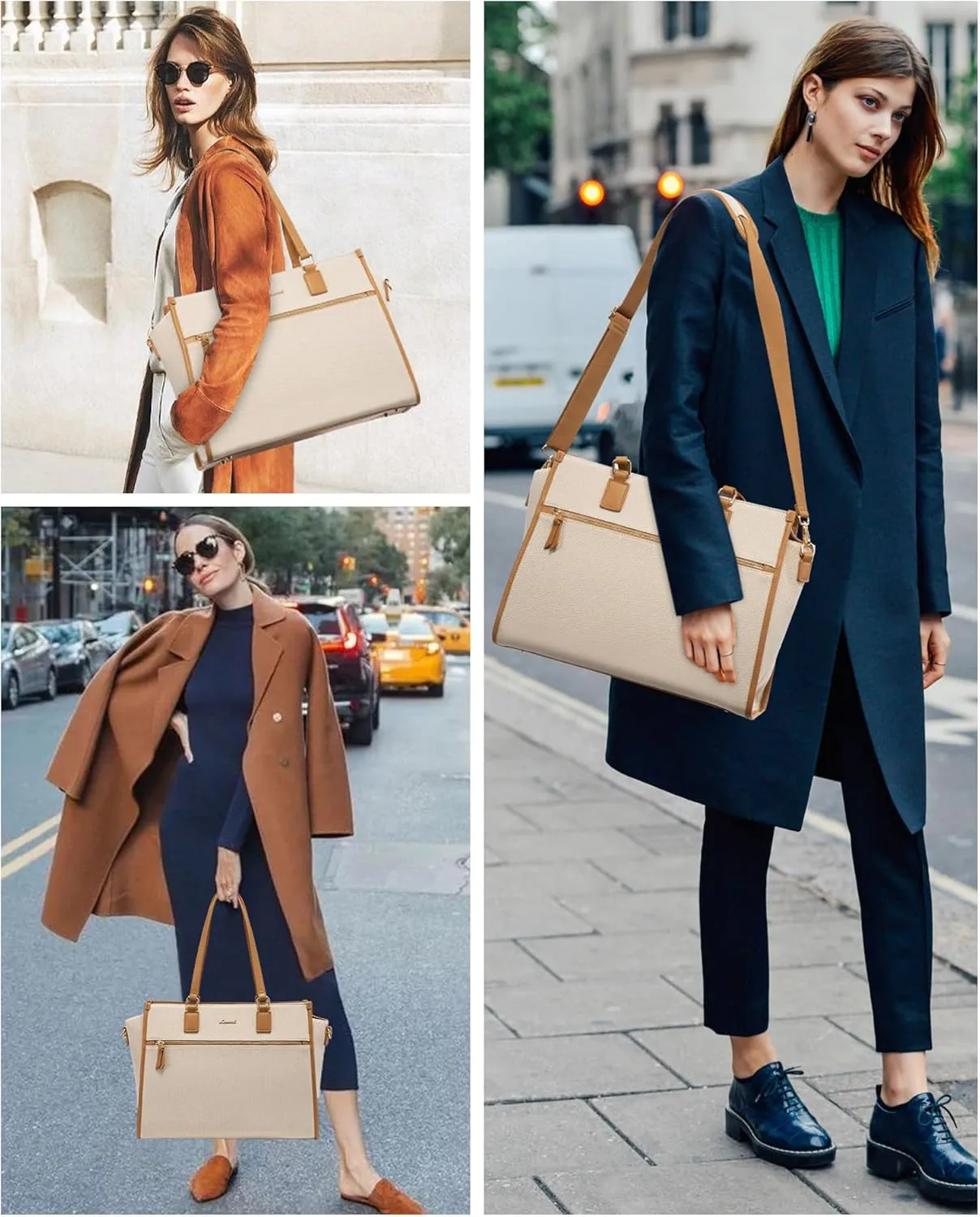 LOVEVOOK Women's 15.6 inch Jute Computer Tote Bag - Large Capacity Handbag with Clutch Purse for Office, Business, School, Travel, Casual (Apricot & Brown)