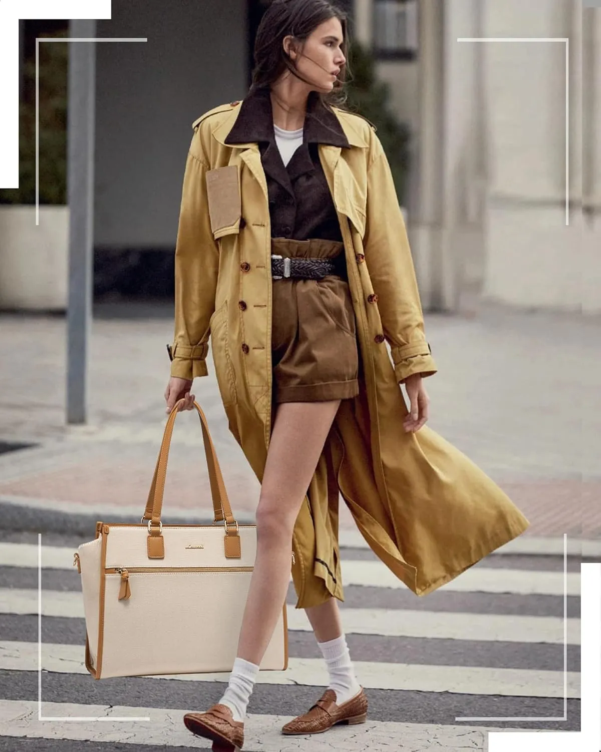 LOVEVOOK Women's 15.6 inch Jute Computer Tote Bag - Large Capacity Handbag with Clutch Purse for Office, Business, School, Travel, Casual (Apricot & Brown)