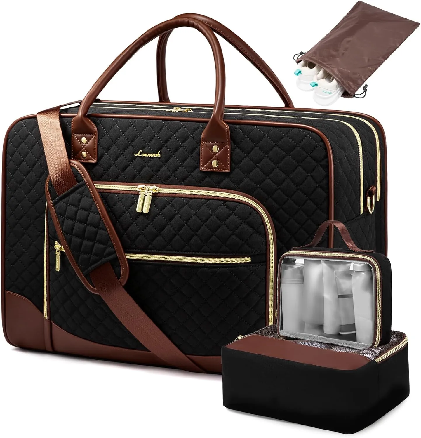 LOVEVOOK Women's Weekender Bag - Carry-On with Laptop Compartment, Shoe & Toiletry Bags (4Pc Set)