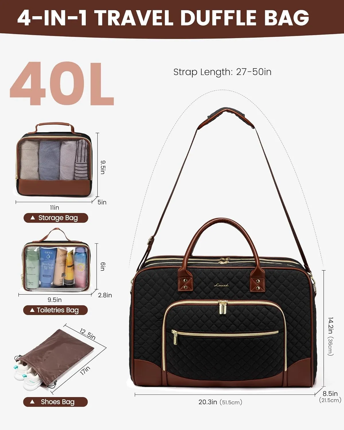 LOVEVOOK Women's Weekender Bag - Carry-On with Laptop Compartment, Shoe & Toiletry Bags (4Pc Set)